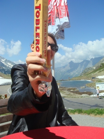 14 Eating Toblerone on the top of Sustenpass